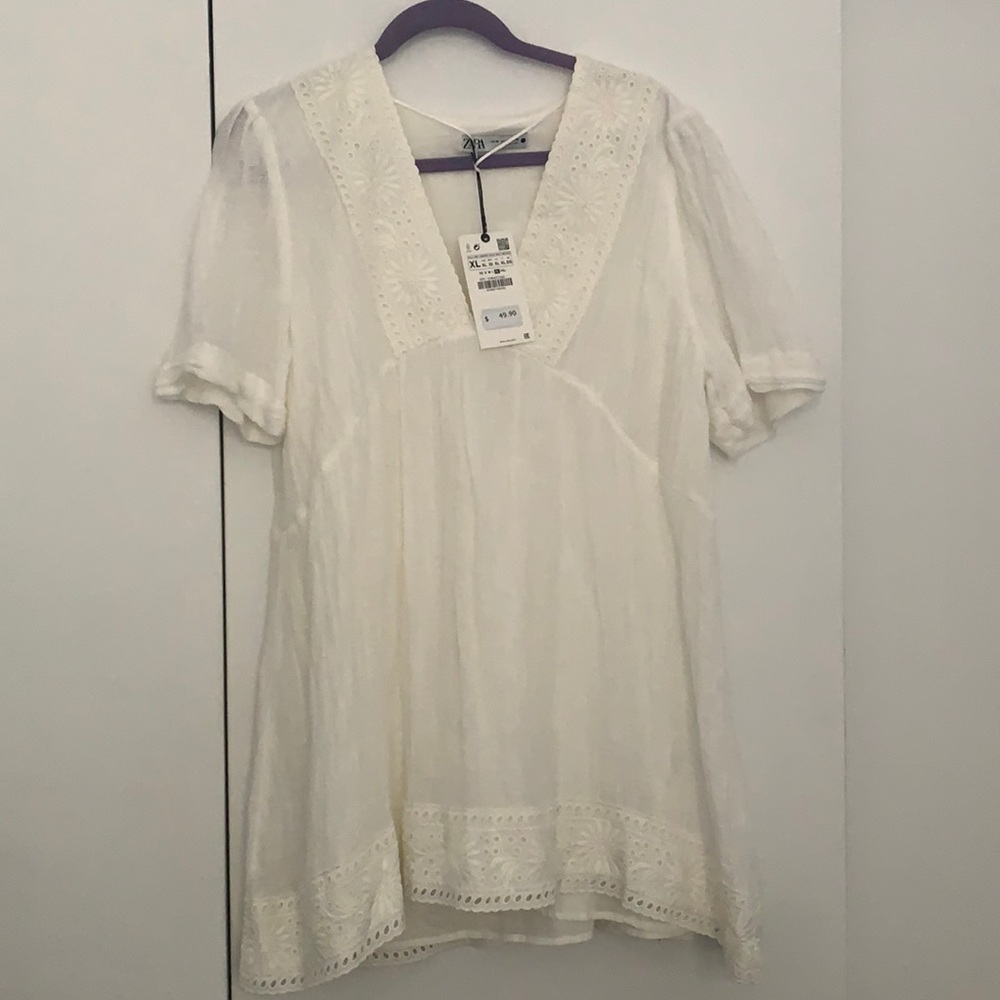 Zara White Eyelet Tunic Dress